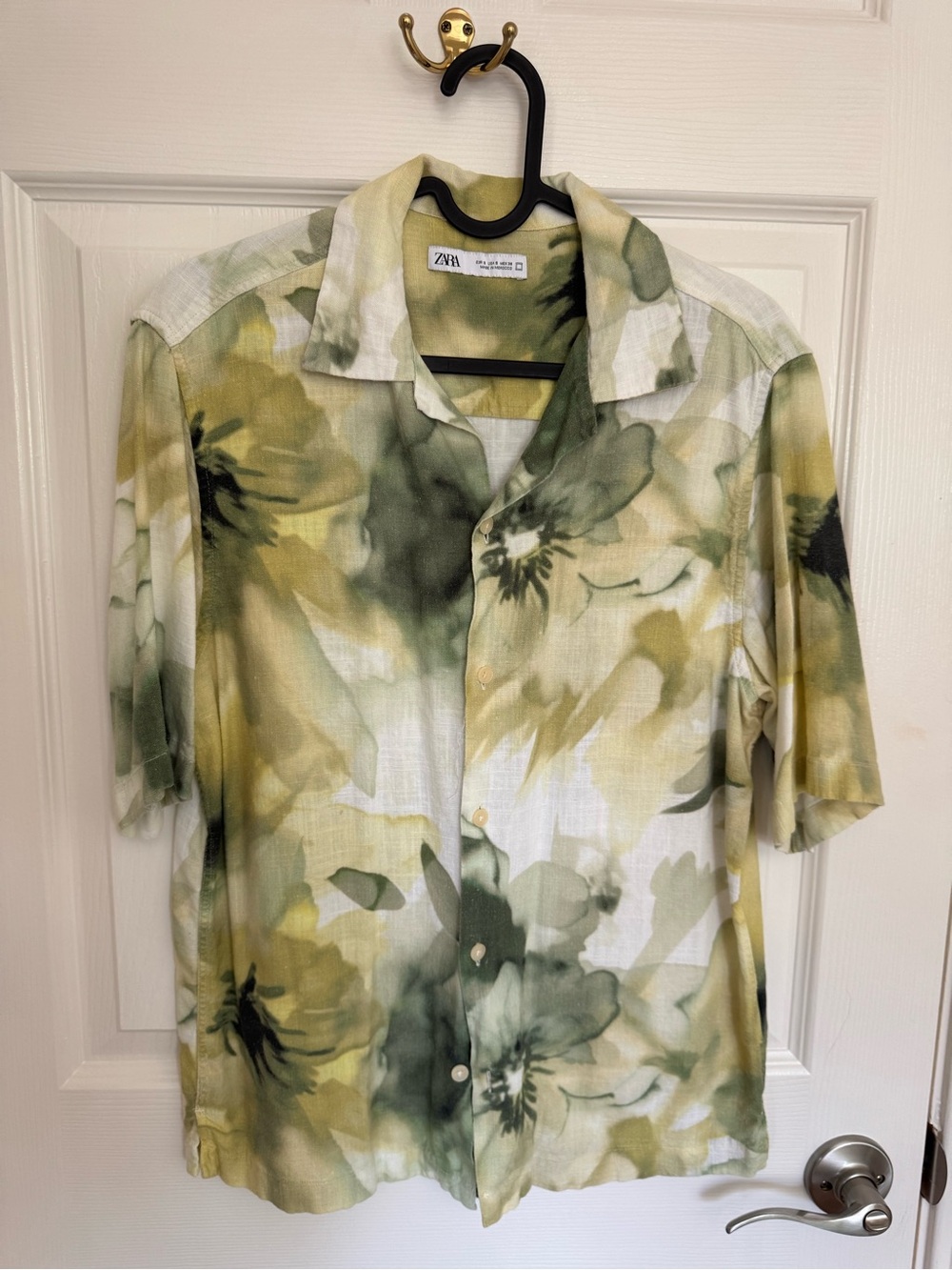 Zara Men Short-Sleeve Linnen Floral Button-Down Shirt - Yellow/Green